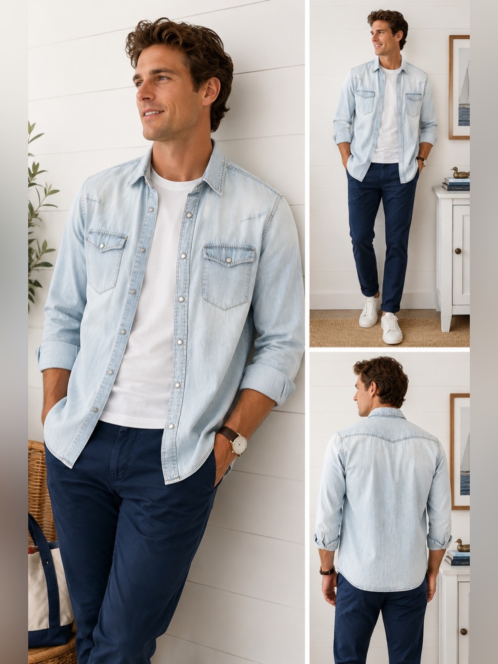 Zara Man Light Wash Denim Shirt | Size S | Snap Button Western Shirt